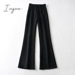 Ingvn - New High Street Elastic Waist Solid Color Flare Pants For Women Spring Autumn Thick Casual