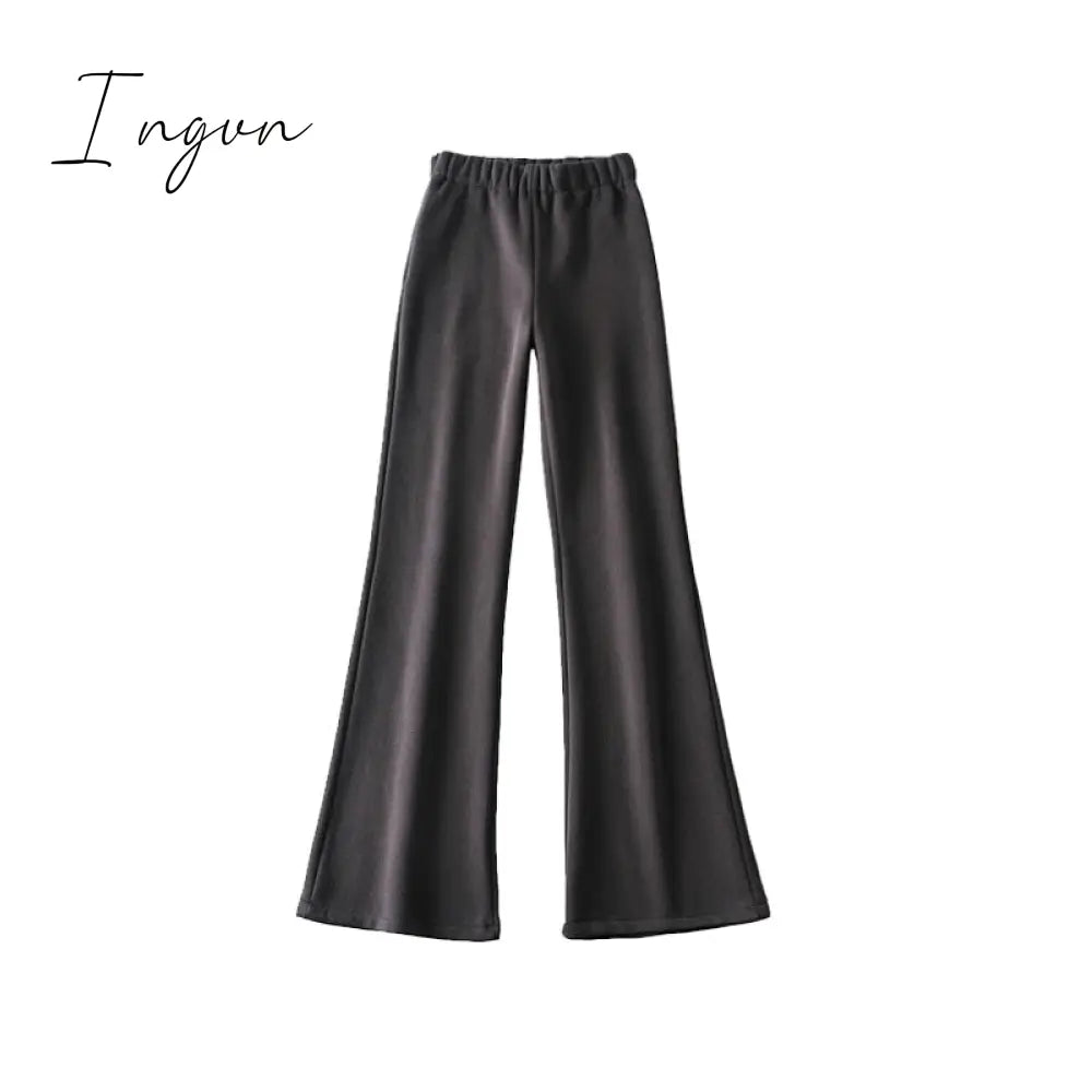 Ingvn - New High Street Elastic Waist Solid Color Flare Pants For Women Spring Autumn Thick Casual