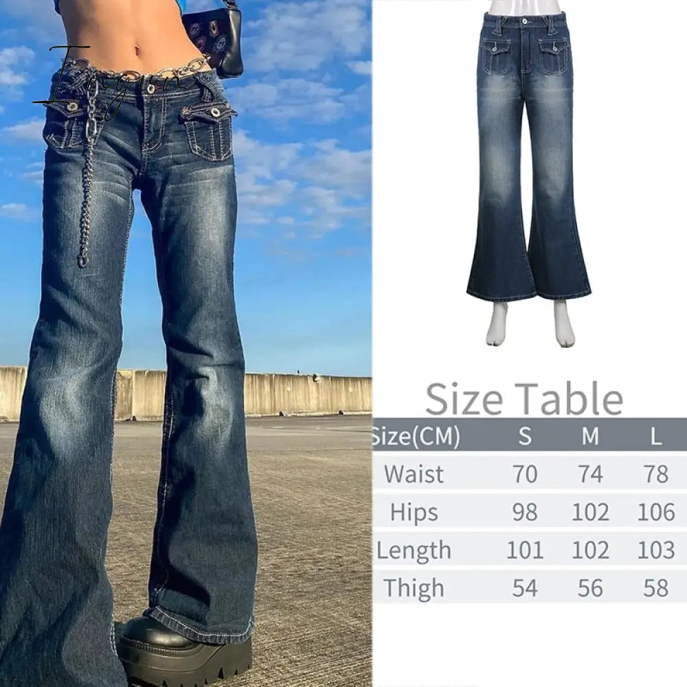 Ingvn - New Printed Baggy Y2K Jeans Women’s Low Waist Jeans Autumn Winter Oversize Wide Leg Pants