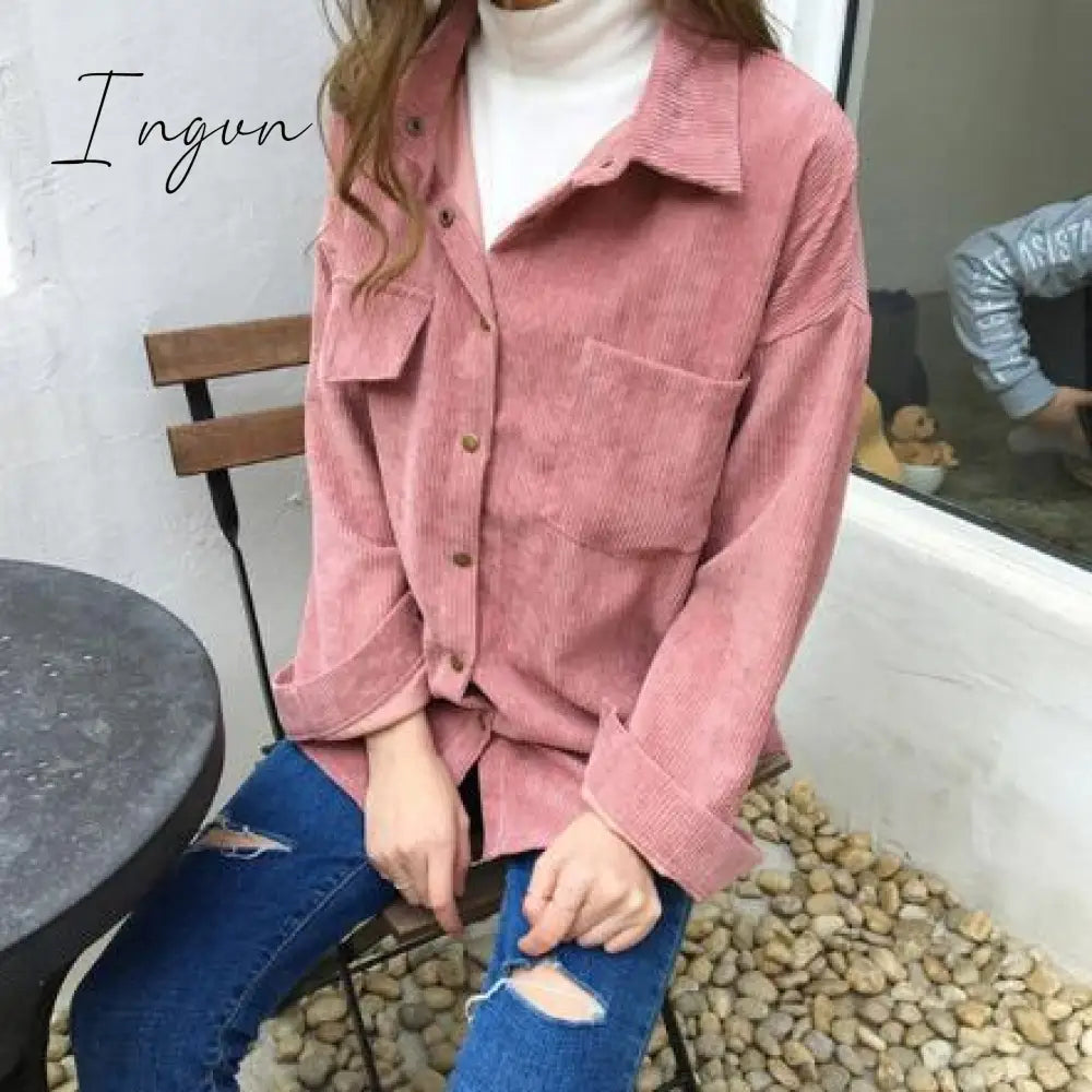 Ingvn - New Shirt Autumn Ins Loose And Versatile Corduroy Women’s Solid Color Casual Long Sleeve
