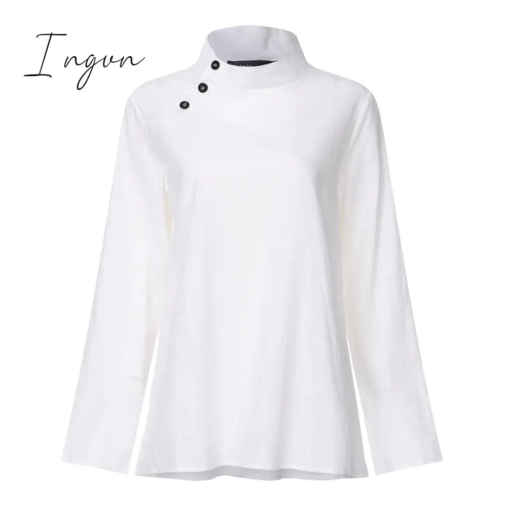 Ingvn - New Stylish Tunic Tops Plus Size Women Short Sleeve Summer Blouses Buttons Solid Cotton