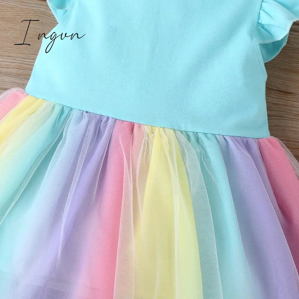 Ingvn - New Summer Baby Girls Tutu Dress Children Party Little Girl Kids Clothes Flying Sleeve