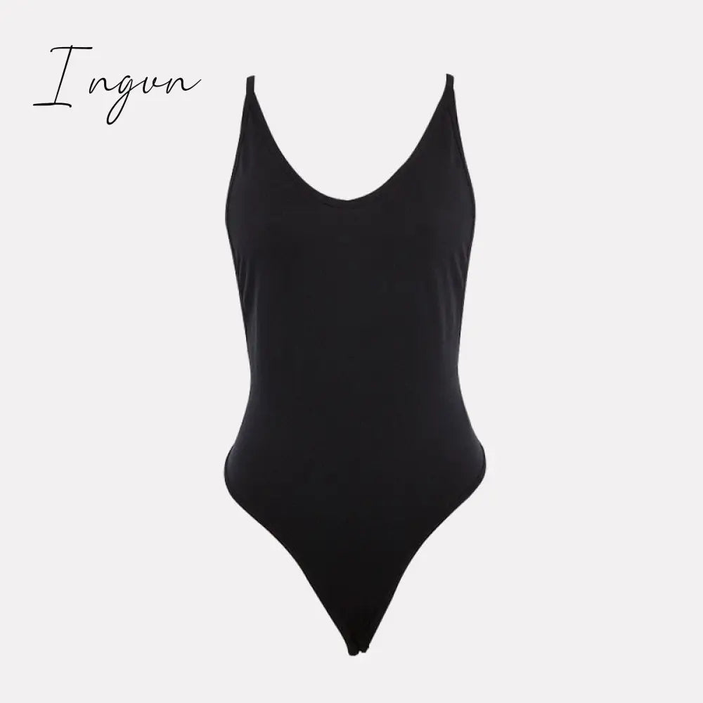 Ingvn - New Summer Women Sexy Bodysuit Spring Fashion Casual Backless Spaghetti Strap Black Body