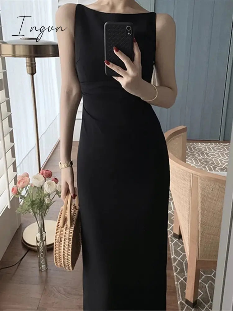 Ingvn - New Women Summer Fashion Spaghetti Strap Sleeveless Sexy Dress Female Elegant Evening Midi