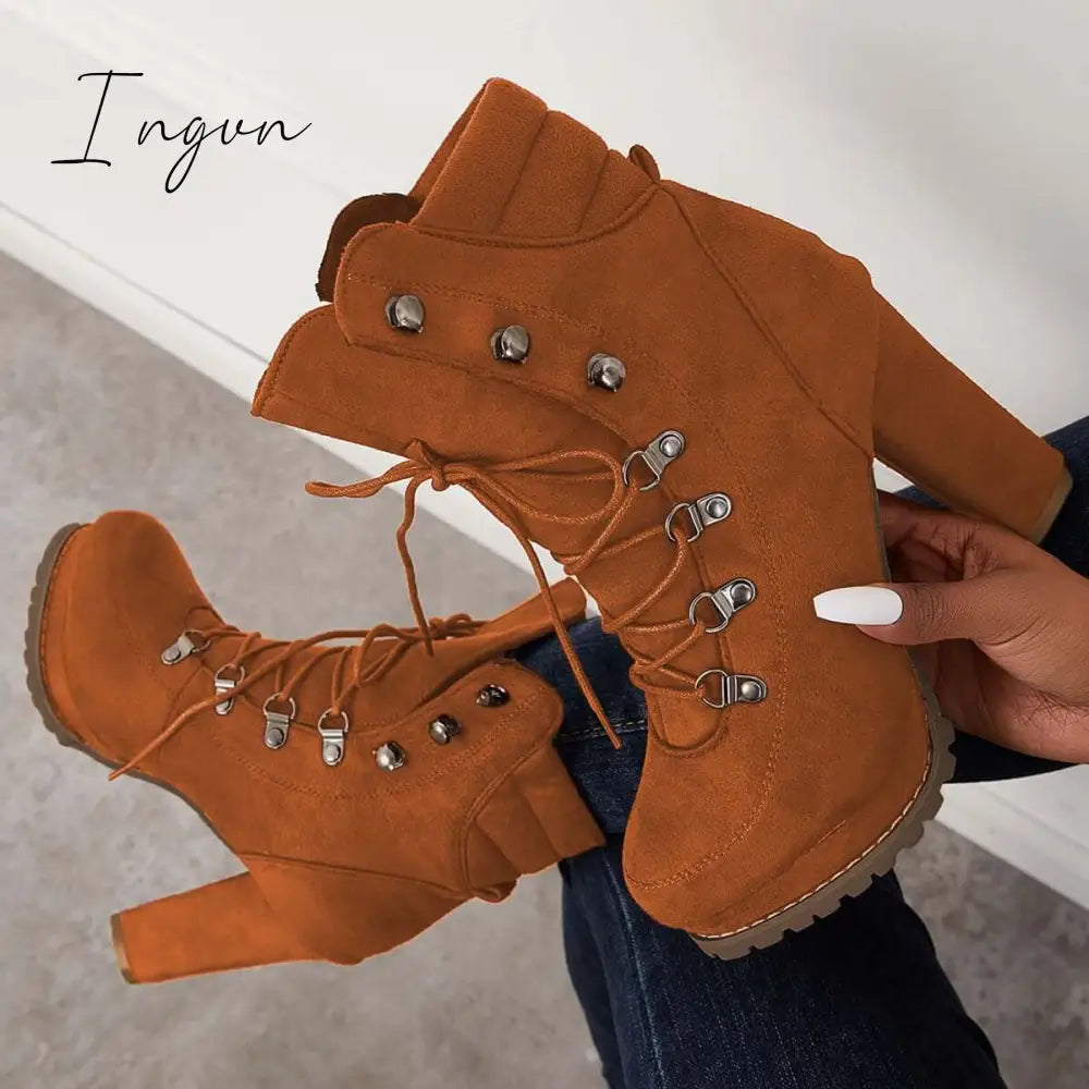 Ingvn - Non Slip Chunky Platform High Heel Boots