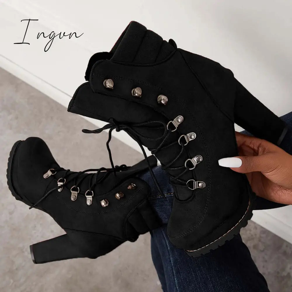 Ingvn - Non Slip Chunky Platform High Heel Boots