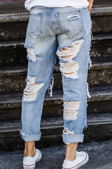 Ingvn - On-Trend Ripped Straight Jeans Bottoms