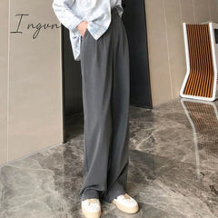 Ingvn - Pants Women Elegant Full Length Casual High Waist Trouser Office Temperament Autumn Pockets