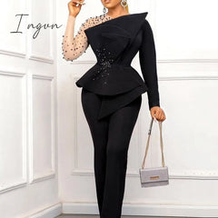 Ingvn - Party Jumpsuit Women Evening Elegant Sexy Mesh Beading Skinny High Waisted One Piece Black