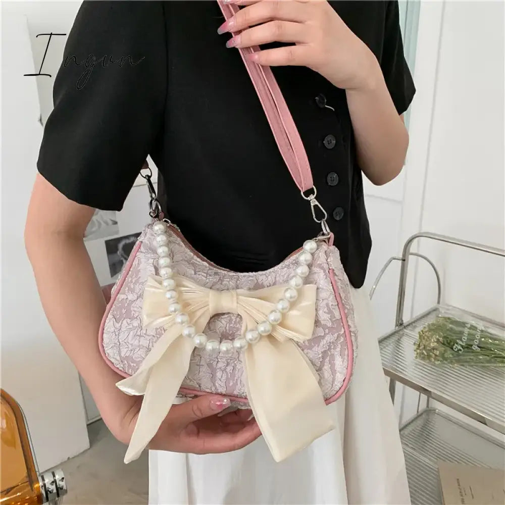 Ingvn - Pearl Female Bag Retro Luxury Designer Handbag Bow Crossbody Bags Fashion Canvas Women’s