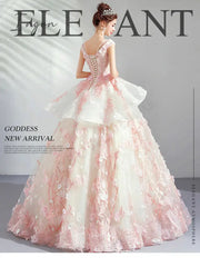 Ingvn - Pink Princess Quinceanera Dress Appliques Beads 3D Flowers Prom Party Sweet 16 Ball Gown