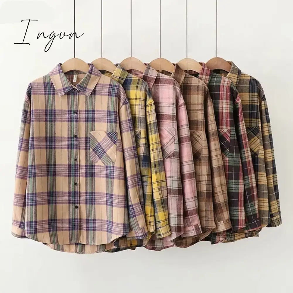 Ingvn - Plaid Shirts Women Top And Blouses Long Sleeve Oversized Cotton Ladies Casual Blusas One