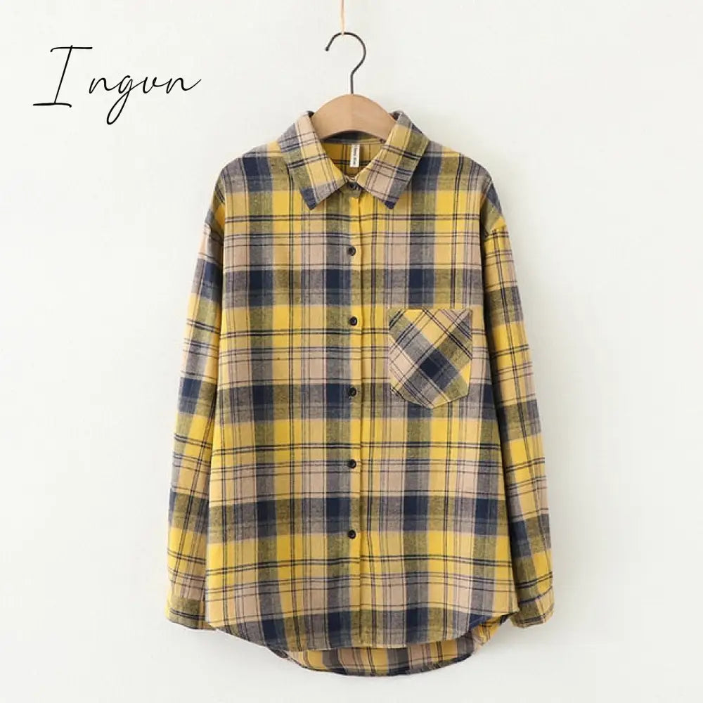 Ingvn - Plaid Shirts Women Top And Blouses Long Sleeve Oversized Cotton Ladies Casual Blusas One