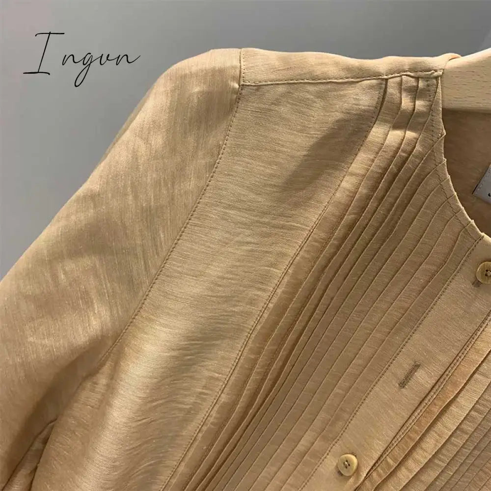 Ingvn - Pleating Women Dress Long Sleeve Spring Autumn Fashion Ladies Pockets Mini Sexy