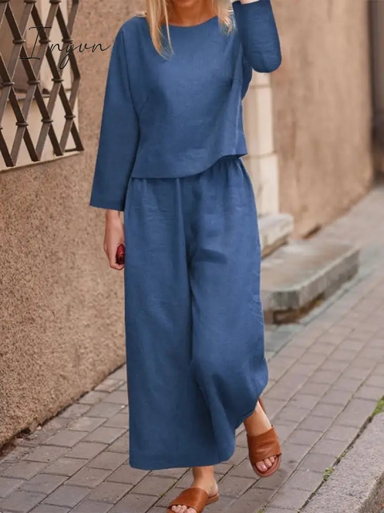 Ingvn - Plus Size 5Xl Cotton Women’s Pantsuit Suit Loose O - Neck Top Wide - Leg Trouser Suits