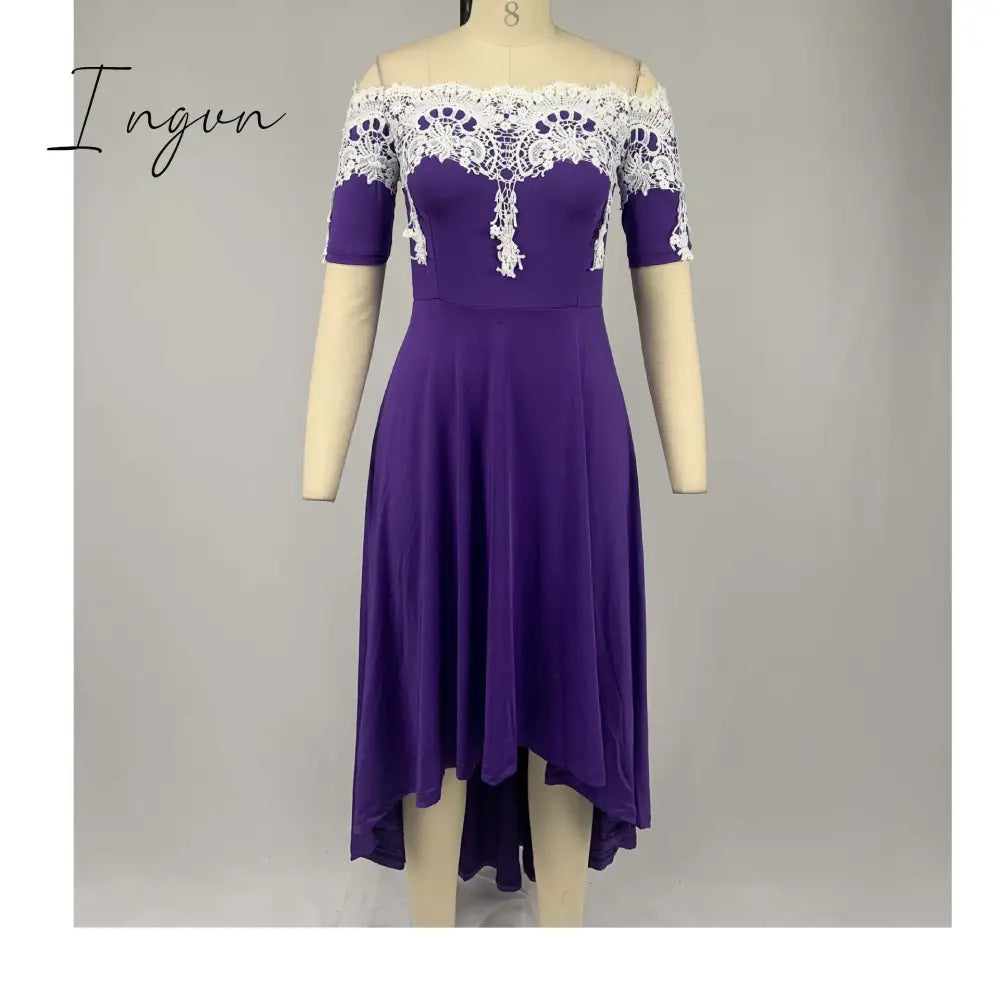 Ingvn - Plus Size 5Xl One - Shoulder Lace Irregular Dress Female Slim Backless Sexy Elegant Ol