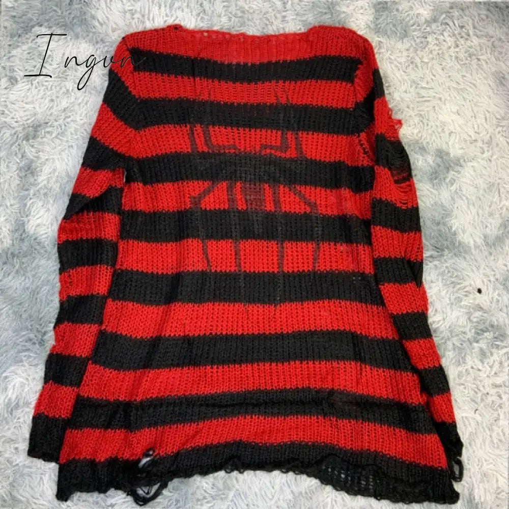 Ingvn - Plus Size Punk Gothic Long Unisex Sweater Dress Cool Hollow Out Hole Broken Jumper Loose