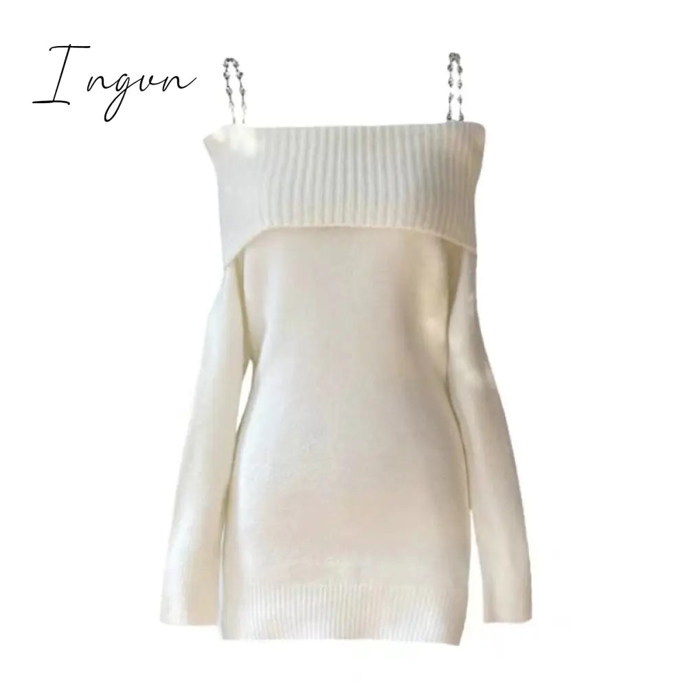 Ingvn - Pure Color Elegant Knitted Dress Woman Bodycon Slim Y2K Mini Casual Party Korean Fashion
