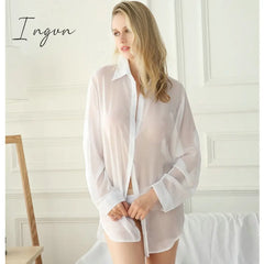 Ingvn - S-5Xl Sexy Lingerie Blouse Women Home Boyfriend Style White Button Shirt Blouses