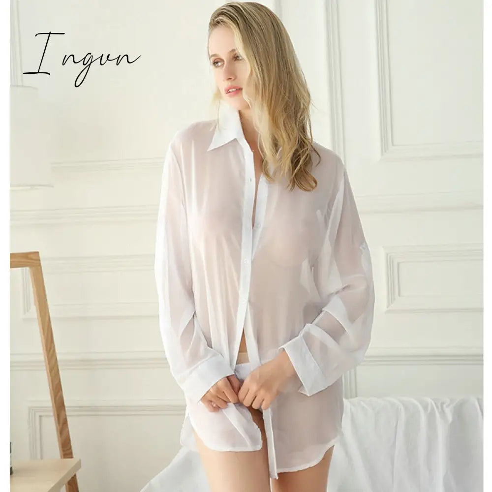 Ingvn - S-5Xl Sexy Lingerie Blouse Women Home Boyfriend Style White Button Shirt / S Blouses