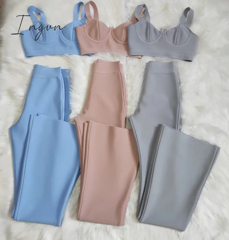 Ingvn - Set 2 Pieces Strap Sleeveless Bustiers And Long Bell - Bottoms Trousers Sexy Celebrity