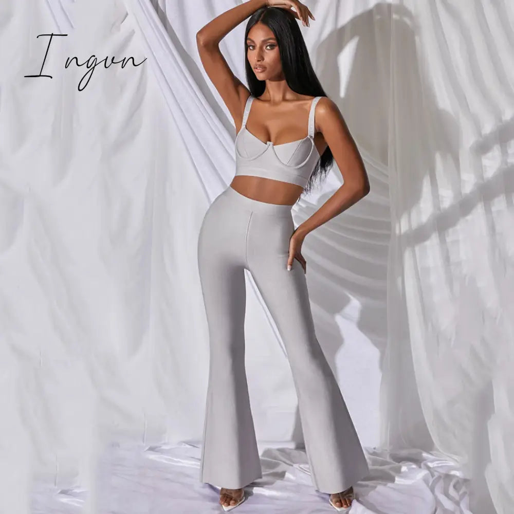 Ingvn - Set 2 Pieces Strap Sleeveless Bustiers And Long Bell - Bottoms Trousers Sexy Celebrity