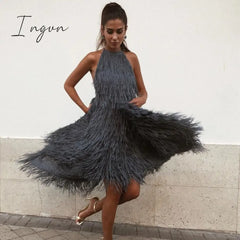 Ingvn - Sexy Backless Sleeveless Tassel Maxi Dress