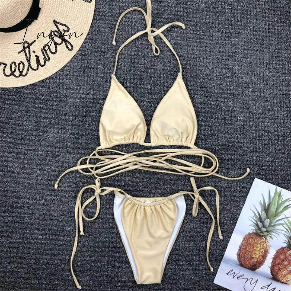 Ingvn - Sexy Brazilian Thong Bikini Mujer Swimwear Women Bandage Solid Swimsuit Micro Set Summer