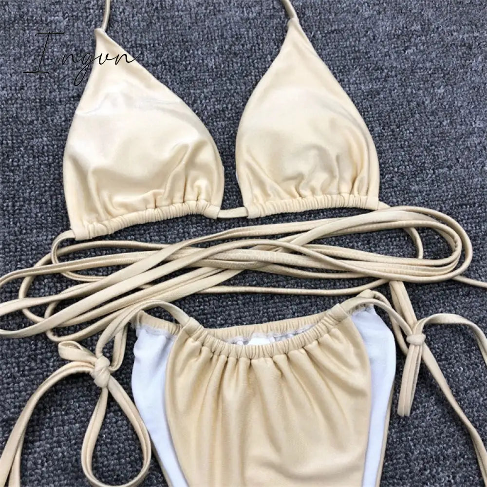 Ingvn - Sexy Brazilian Thong Bikini Mujer Swimwear Women Bandage Solid Swimsuit Micro Set Summer