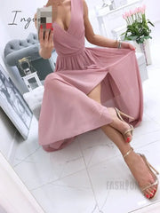 Ingvn - Sexy Long Evening Dress Elegant For Women V - Neck Side Split Party Dresses Female Summer