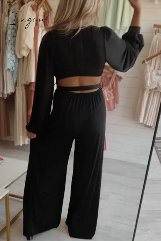 Ingvn - Sexy Solid Bandage V Neck Loose Jumpsuits & Rompers/Jumpsuits