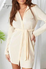 Ingvn - Sexy Solid Buttons Turndown Collar Shirt Dress Dresses Apricot / S Dresses/Long Sleeve