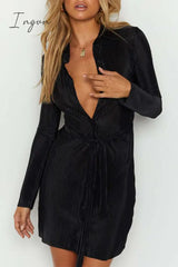 Ingvn - Sexy Solid Buttons Turndown Collar Shirt Dress Dresses Black / S Dresses/Long Sleeve