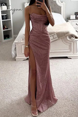 Ingvn - Sexy Solid High Opening Sequined Square Collar Evening Dress Dresses Dresses/Party And