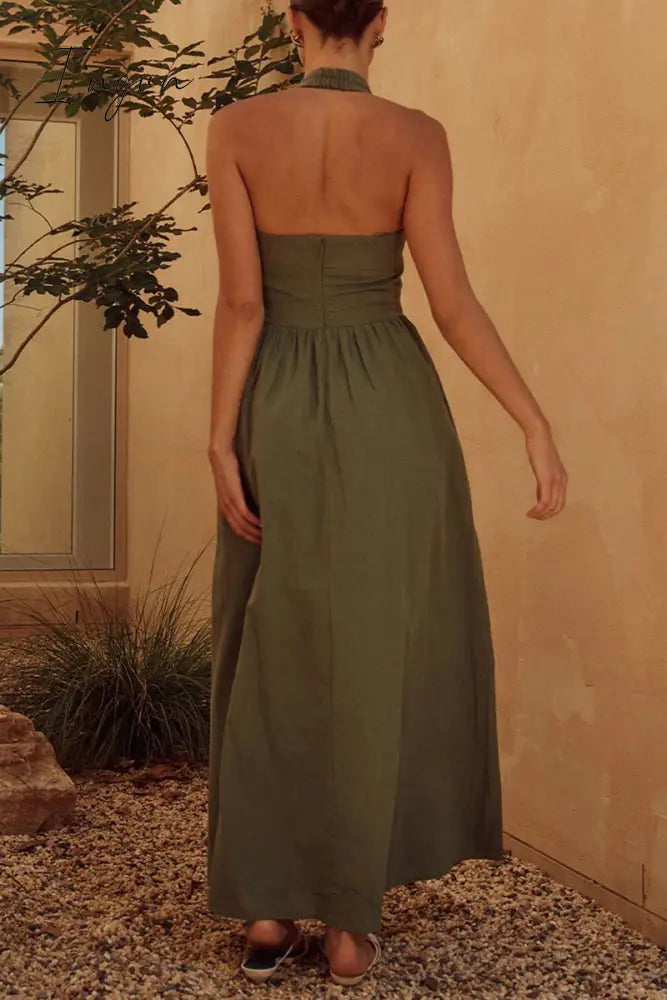 Ingvn - Sexy Solid Pocket Fold Halter Sleeveless Dresses Dresses/Casual