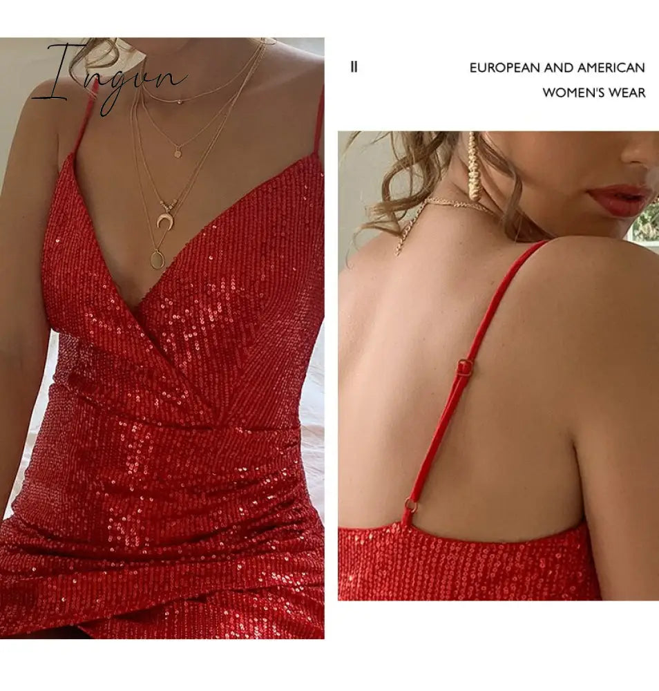 Ingvn - Sexy Vintage Y2K Slip Sequin Mini Summer Dress Backless Evening Prom Dresses Women Party