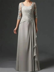 Ingvn - Sheath Mother Of The Bride Dress Elegant Square Neck Floor Length Chiffon Lace Half Sleeve