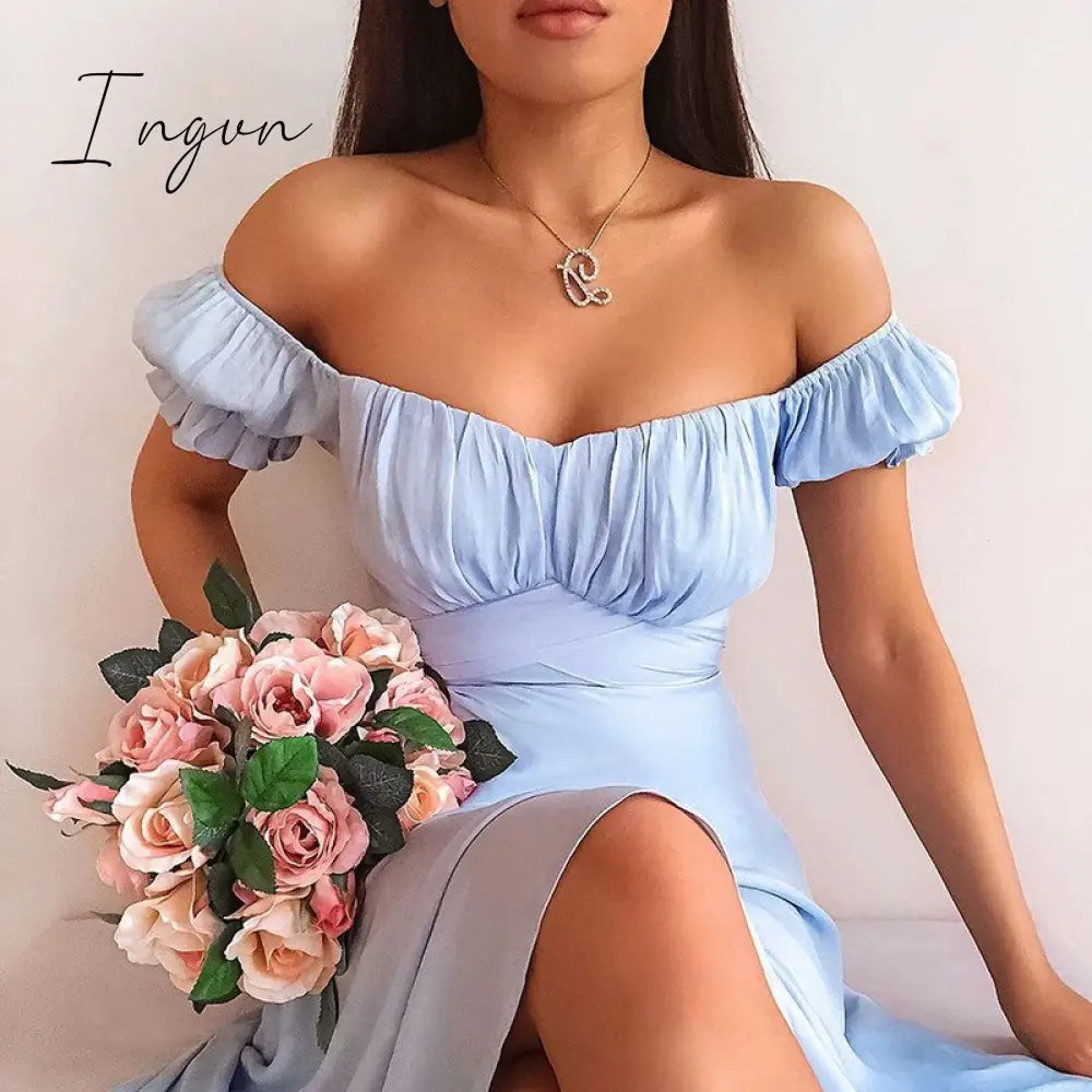 Ingvn - Short Sleeve Bodycon Beach Dresses High Waist A-Line Ladies Party Vestidos Elegant Solid