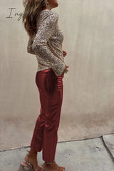 Ingvn - Sinclair Metallic Faux Leather High Rise Pocketed Straight Pants Bottoms