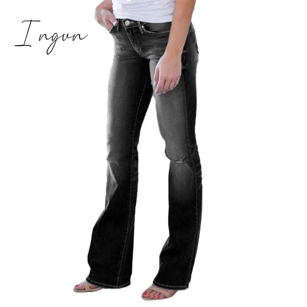 Ingvn - Skinny Flared Jeans Women’s Fashion Denim Pants Bootcut Bell Bottoms Stretch Trousers