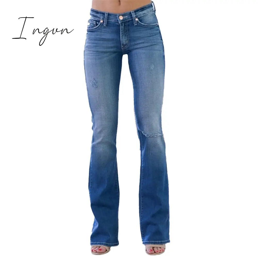 Ingvn - Skinny Flared Jeans Women’s Fashion Denim Pants Bootcut Bell Bottoms Stretch Trousers