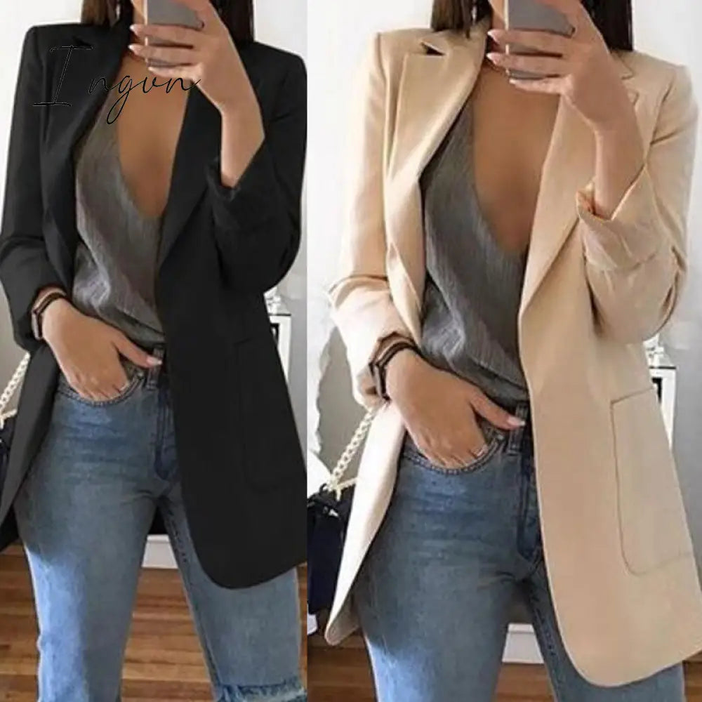Ingvn - Slim Women Elegant Autumn Suit Jacket Female Office Lady Casual Notched Business Blazer