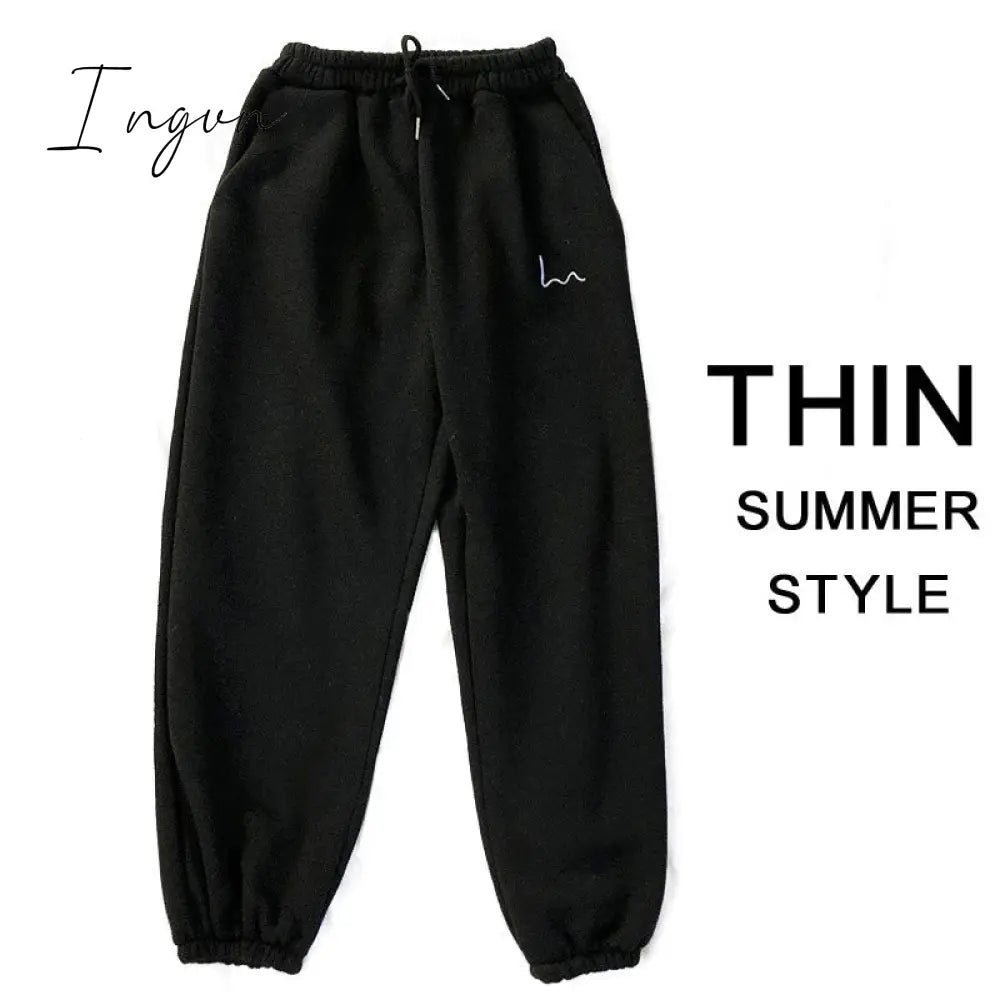 Ingvn - Smiley Face Embroidery Sweatpants As Thin Black / S