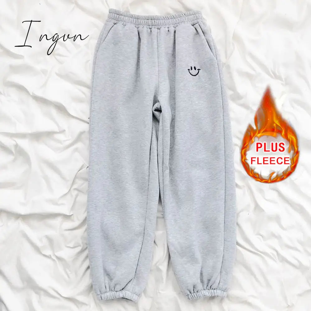 Ingvn - Smiley Face Embroidery Sweatpants B Plus Fleece Gray / S