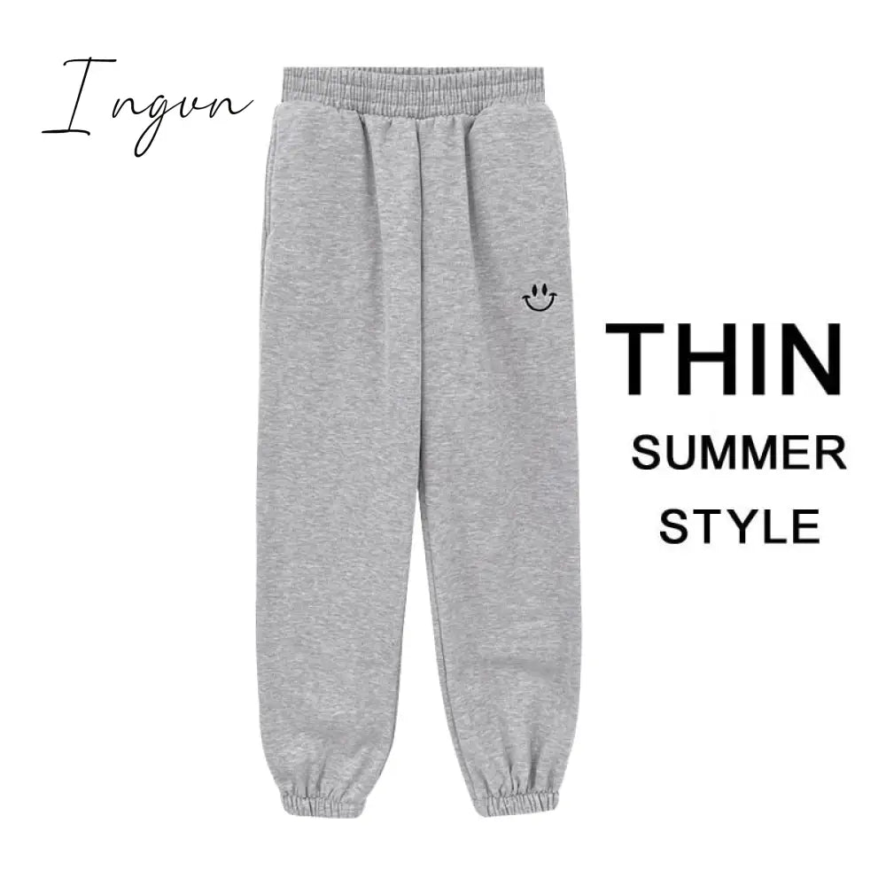 Ingvn - Smiley Face Embroidery Sweatpants B Thin Gray / S