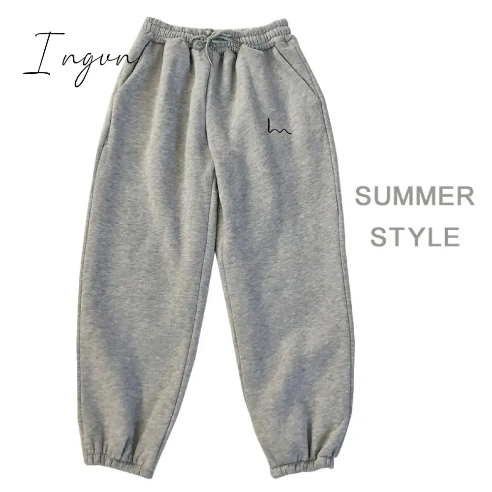 Ingvn - Smiley Face Embroidery Sweatpants Cs Thin Gray / S