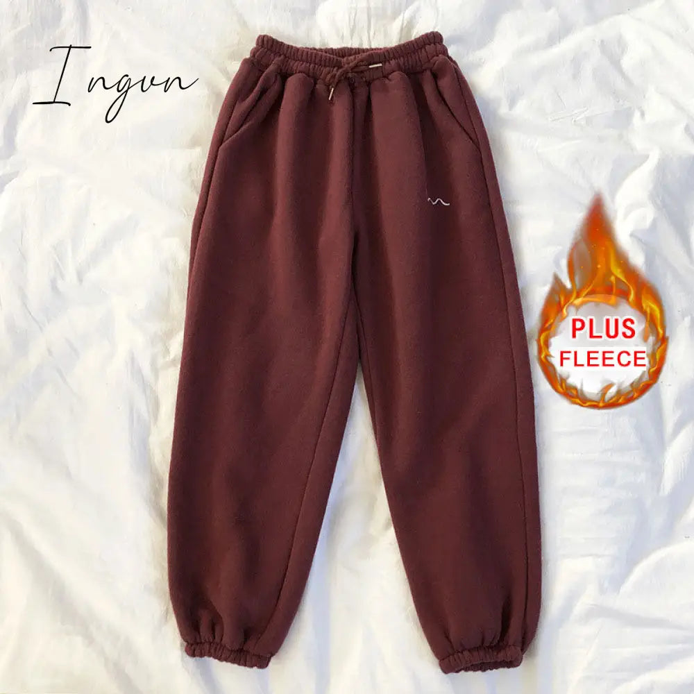 Ingvn - Smiley Face Embroidery Sweatpants Ds Plus Fleece Red / S