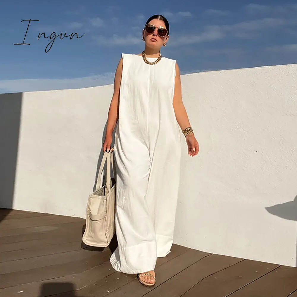 Ingvn - Solid Color Sleeveless Wide Leg Fitness Summer Fashion Female Loose White Black Casual Cool