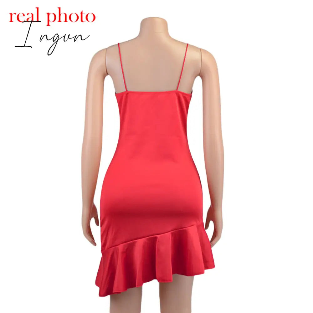 Ingvn - Spaghetti Straps Ruffles Mini Dress Club Party Elegant Sleeveless Slip Women’s Summer