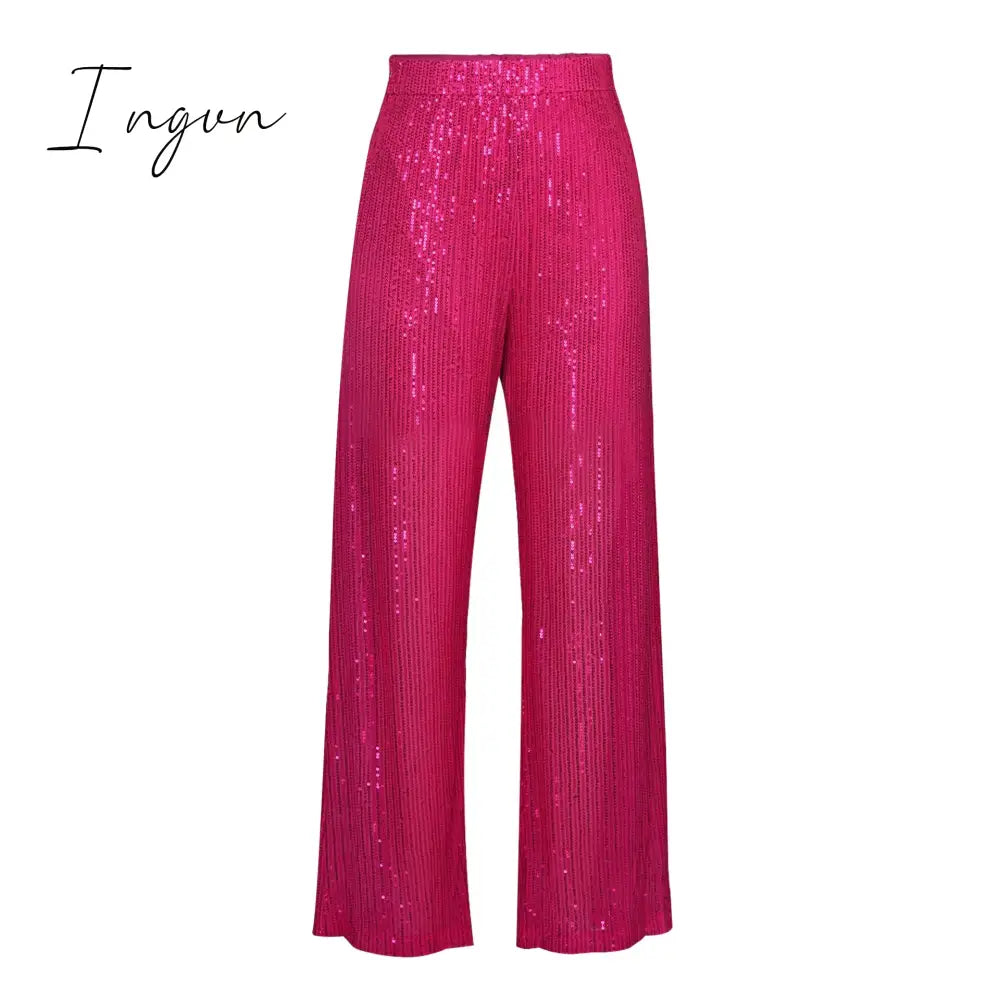 Ingvn - Sparkly Two - Piece Set Party Outfits For Womens Sequin Top Blouse Shirt And Pants Suit